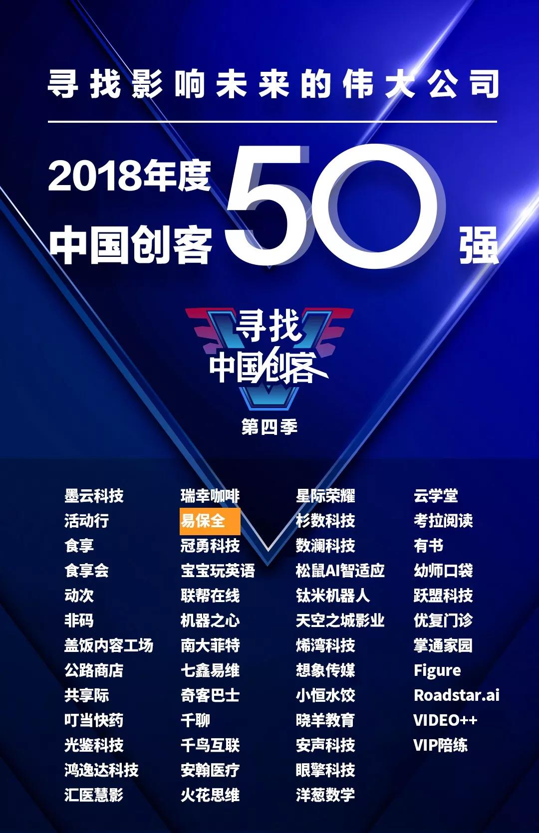 易保全成功入选2018中国创客50强